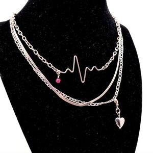 Genuine Ruby Heartbeat Pendant Necklace Set
